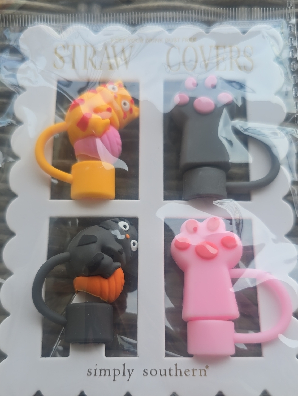 Simply Southern Cat Paw and Kitty Straw Covers - Yellow, Pink, Gray, Black, NWT